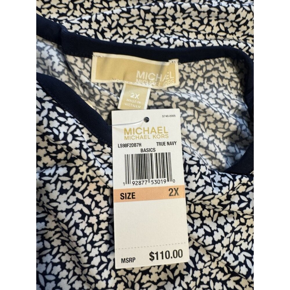 Michael Kors Shift Dress 2X Navy Blue Ivory White Short Sleeve Washable NEW - Picture 8 of 12